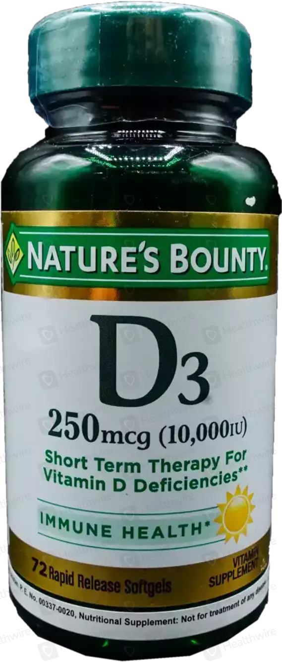 Nature's Bounty Vitamin D3 250mcg(10,000 Iu) 72 Capsules Price in